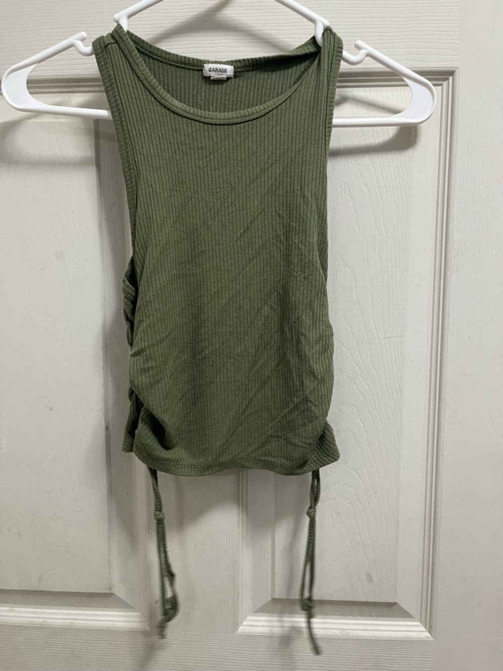 Garage Olive Ribbed Side-Drawstring Tank Top